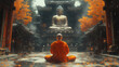 © britaseifert - A bald monk is praying to lord buddha's statue with his both hands