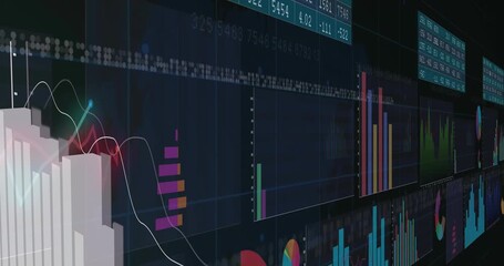 Poster - Financial data analysis animation over various bar and line charts