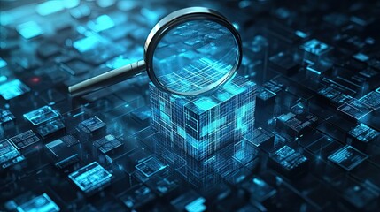 Magnifying Glass Examining a Digital Data Cube