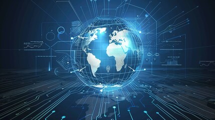 Digital globe with circuit board design, representing global connectivity.