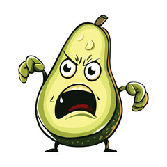 Wall Mural - angry cartoon Avocado on white background vector