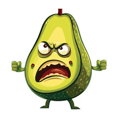 Wall Mural - angry cartoon Avocado on white background vector