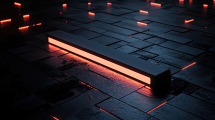 Wall Mural - A Black Surface with Red Neon Lights and a Rectangular Object