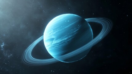 Wall Mural - A Blue Planet with Rings in the Vastness of Space