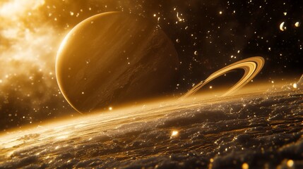 Canvas Print - Golden Planet in Space