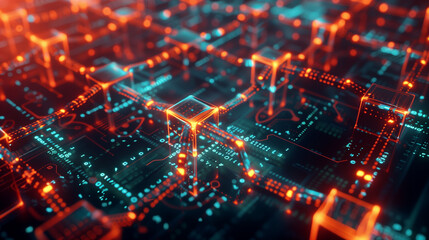 Wall Mural - a detailed visual of blockchain transactions with interconnected blocks, secure chains