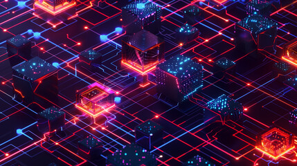 Wall Mural - a detailed visual of blockchain transactions with interconnected blocks, secure chains