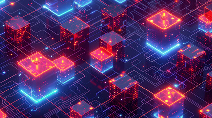 Wall Mural - a detailed visual of blockchain transactions with interconnected blocks, secure chains