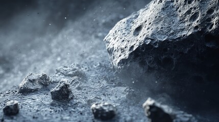 Canvas Print - A close-up of a rocky surface with craters, possibly on a celestial body like the moon