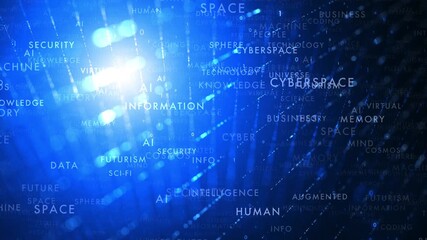 Wall Mural - computer cyberspace word cloud network with binary numbers background.