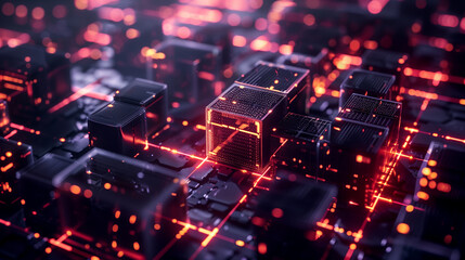 Wall Mural - a detailed visual of blockchain transactions with interconnected blocks, secure chains