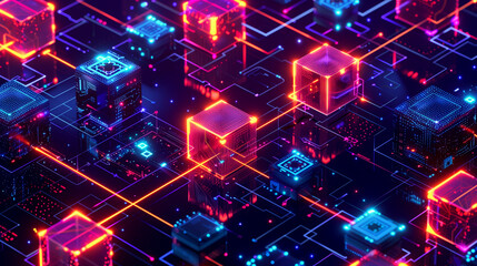 Wall Mural - a detailed visual of blockchain transactions with interconnected blocks, secure chains
