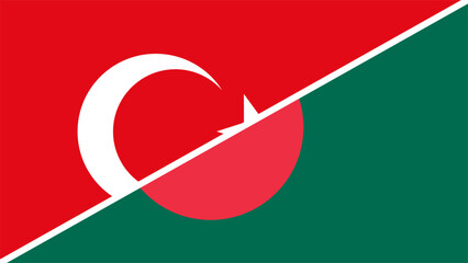 Poster - Turkey and Bangladesh flags combined in a split design, symbolizing international relations, global unity, and cultural exchange