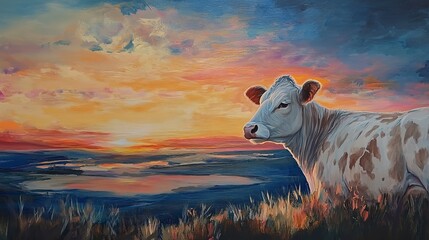 Poster - Serene cow gaze at sunset