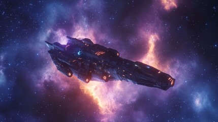 Wall Mural - Spaceship in Nebula