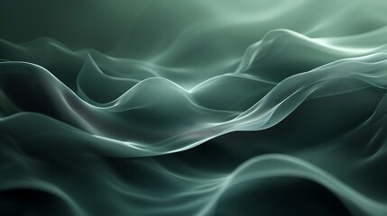 Wall Mural - Abstract green and white wavy background with glowing light.