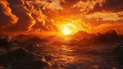 Poster - Fiery Sunset Over the Ocean