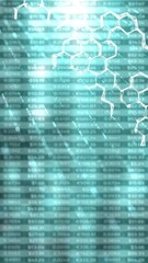 Poster - green blue chemical hexagon bonds molecules cyber space with business data vertical loop animation b