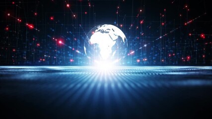 Wall Mural - shiny modern digital cyberspace road with earth sphere rotation background.
