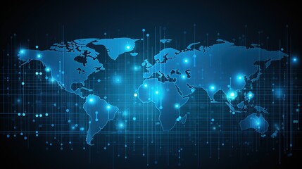 World map with digital network connections.