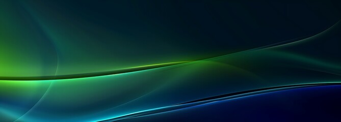 Poster - Abstract dark blue and green gradient background with light waves.