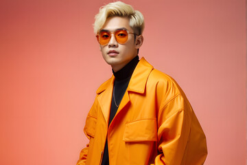 Wall Mural - A man in an orange jacket and sunglasses