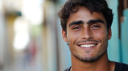 A handsome Uruguayan man. Uruguay. A young man with a charming smile poses outdoors, showcasing a vibrant and friendly personality. . #motw