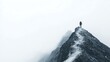 © Vivid Canvas - Climbing a mountain. A lone figure stands at the peak of a rugged mountain, surrounded by mist