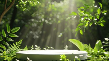 Wall Mural - A white pedestal with a green leafy background