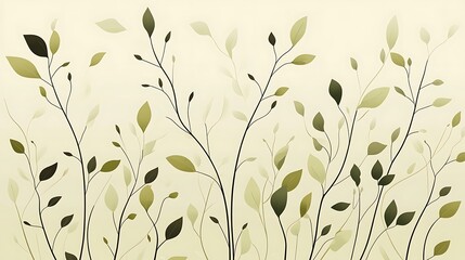 Sticker - A serene and abstract background featuring delicate green leaves and slender branches, perfect for nature-themed designs. 