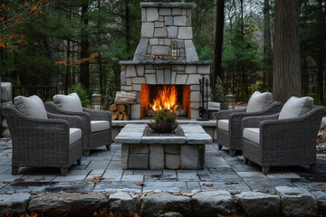 Canvas Print - Backyard fireplace