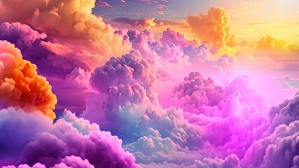 Canvas Print - A sky filled with numerous colorful clouds, Virtual landscapes populated with colorful digital clouds