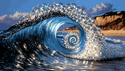 Spiral fractal wave ocean bubbles vectorized