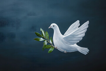 Canvas Print - Dove of peace concept. Symbol of freedom and international day of peace. Chalk painted dove with olive branch