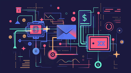 Canvas Print - instant money transfer process, and digital currency symbols. speed and efficiency of digital transa