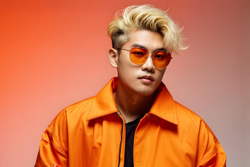 Wall Mural - A man in an orange jacket with sunglasses on