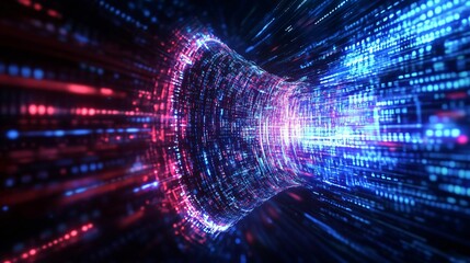 Wall Mural - abstract digital tunnel with flowing lights and vibrant colors, representing technology and data mov