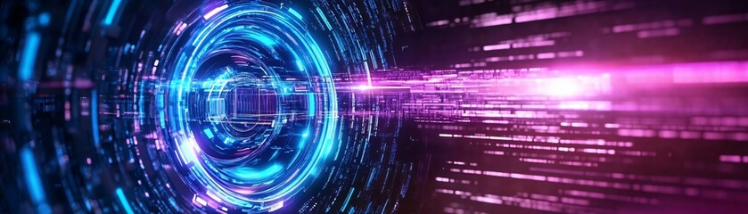 Wall Mural - abstract digital tunnel with vibrant blue and purple light trails, creating a futuristic and immersi