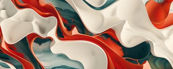 Wall Mural - Abstract Swirling Shapes in Orange, White, and Green