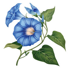 Canvas Print - Blue Morning glory flower with leaves vector