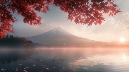 Wall Mural - Create a breathtaking image in full ultra HD resolution capturing the ethereal beauty of Mount shrouded in morning fog
