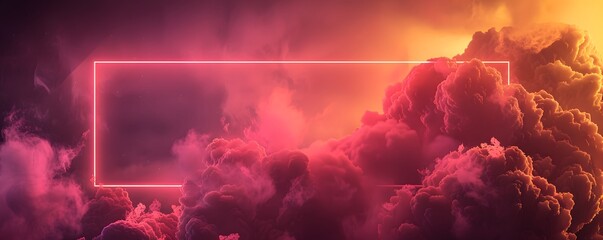 Wall Mural - Neon Glowing Frame in Pink and Orange Clouds