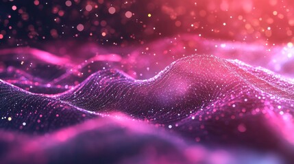 Wall Mural - dynamic hexagonal network of particles, abstract waves and lines intertwine, representing big data c