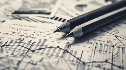 Two pencils are laying on a sheet of paper with charts and graphs.