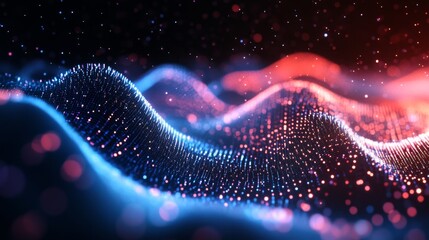 Wall Mural - dynamic abstract wave of particles and lines, hexagonal structure, big data visualization, network c