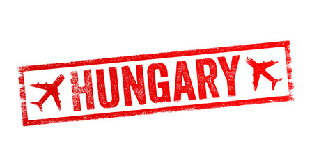 Poster - Hungary is a landlocked country in Central Europe, text emblem stamp with airplane