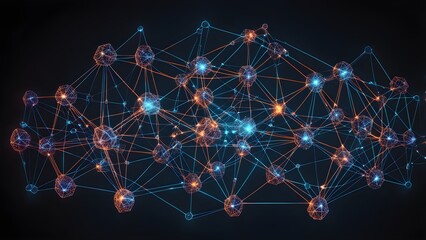 A computer generated image of a network of dots with some of them being blue
