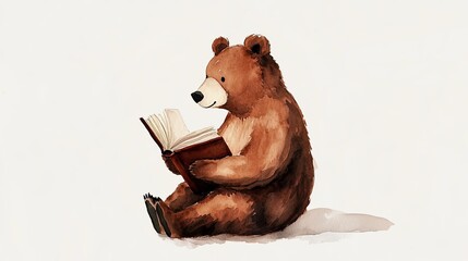 Poster - Bear Reading: A simple watercolor illustration back to school