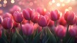 © Devian Art - Pink tulips in pastel coral tints at blurry background, closeup. Fresh spring flowers in the garden