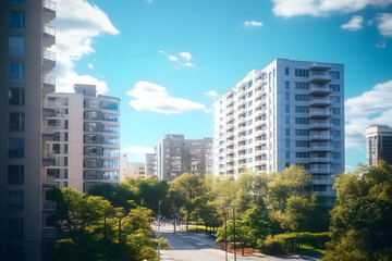 Poster - A low rise modern apartment buildings architecture city day.